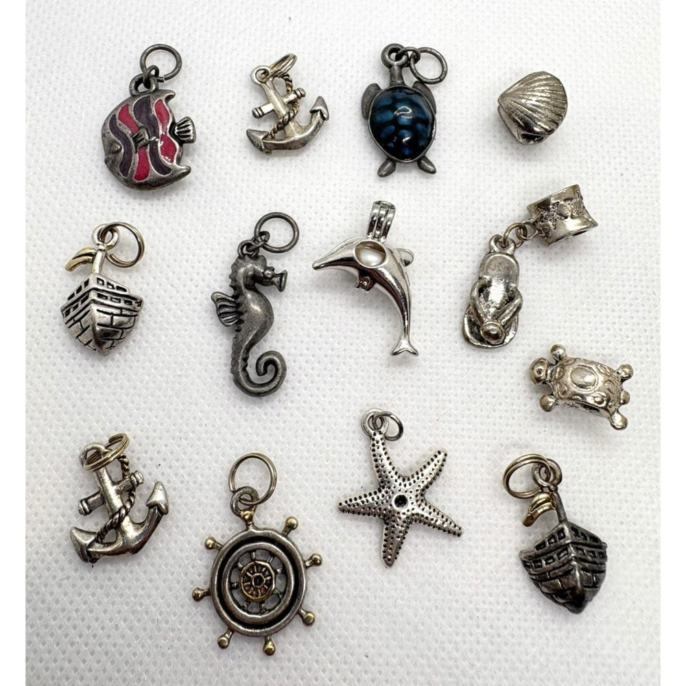 Nautical Charm Pendant Lot Anchor Dolphin Seahorse Turtle Starfish Ship Wheel‎